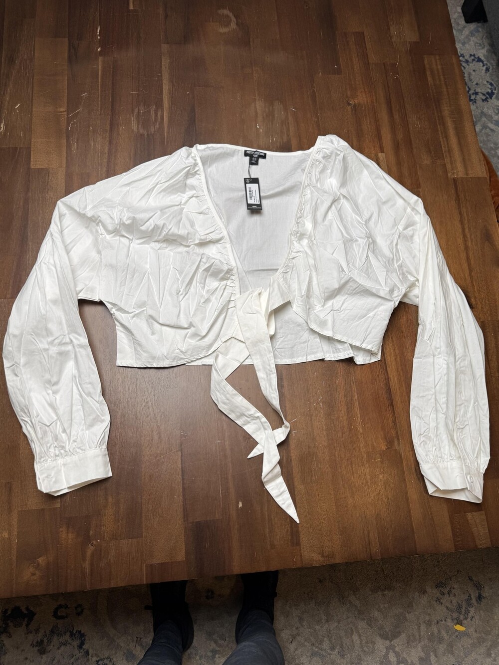 PrettyLittleThing Plus Blouse Womens 18 White Tie Front Long Sleeve Wrap Crop